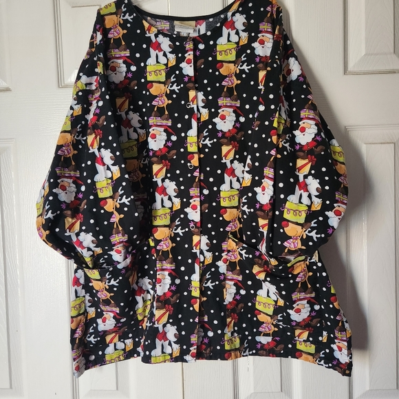 Adorable Christmas Scrub Jacket Santa & Rudolph print Size XL EUC - Picture 3 of 6